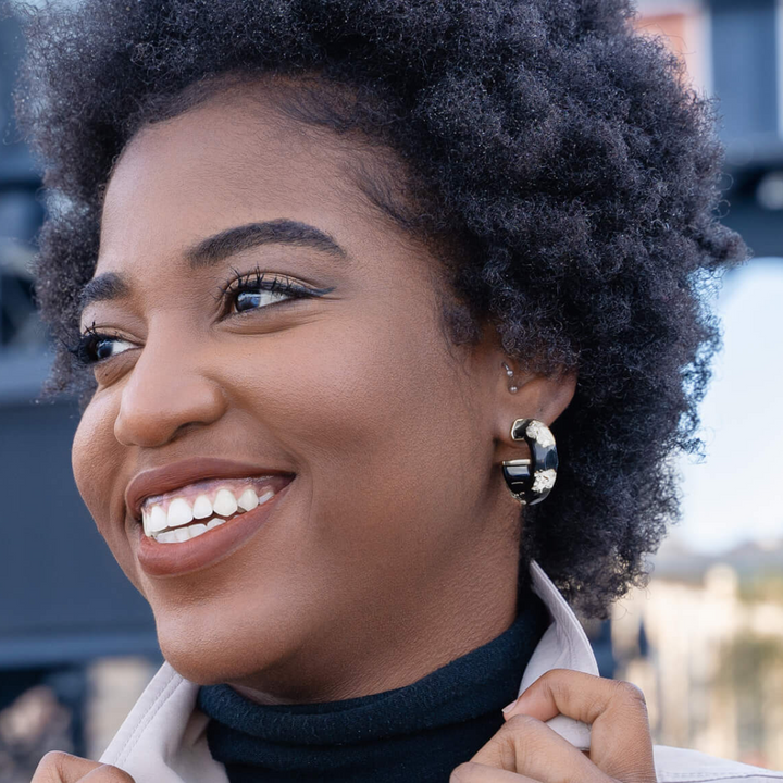 Gold & Honey Silver Leaf Faceted Lucite Huggies