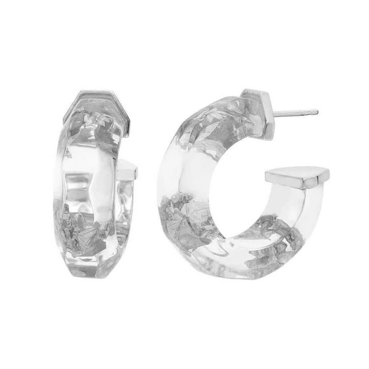 Gold & Honey Silver Leaf Faceted Lucite Huggies