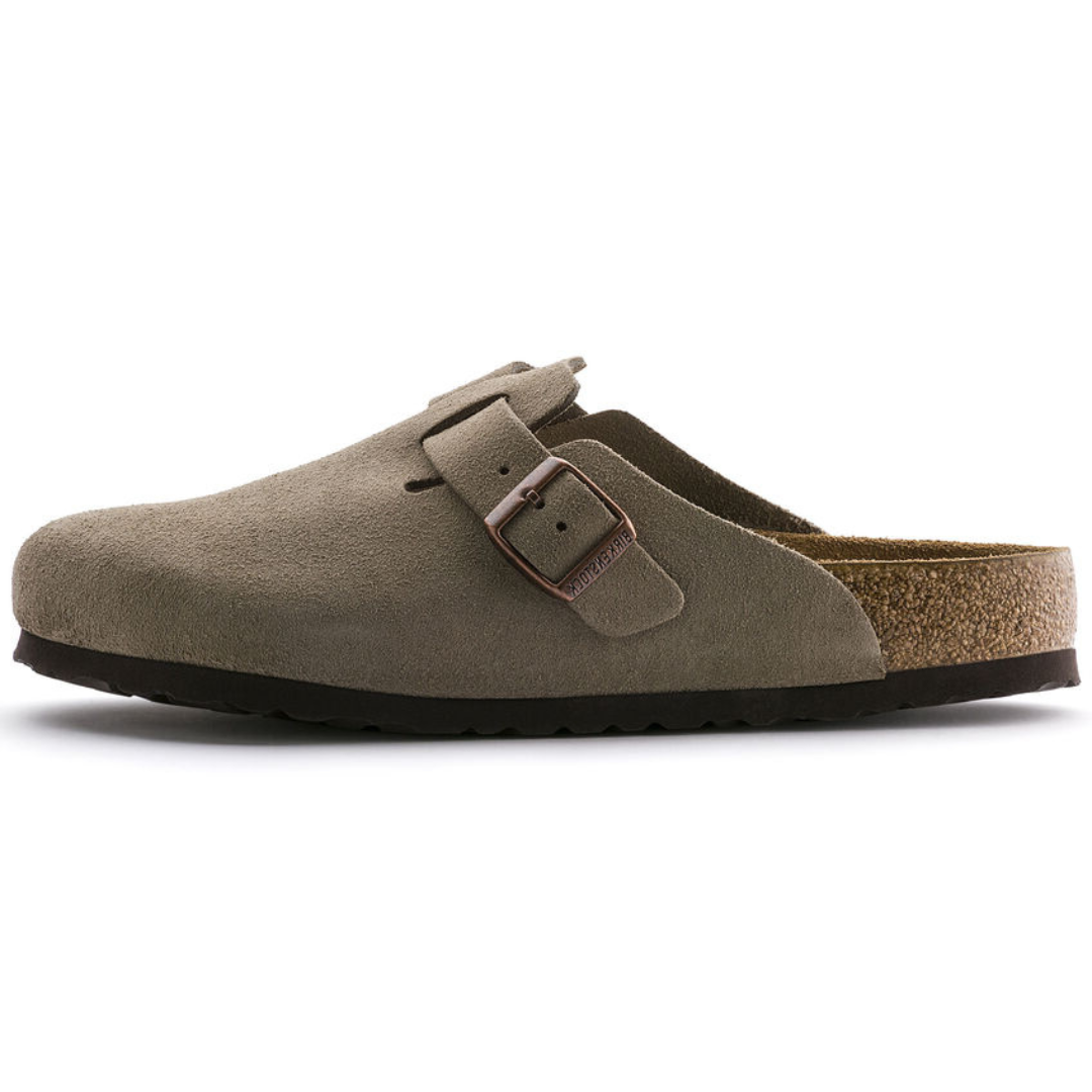 値下げ不可❌ BIRKENSTOCK Boston 38 Taupe Birkenstock Boston Soft Footbed Clog Taupe Suede – Baehr