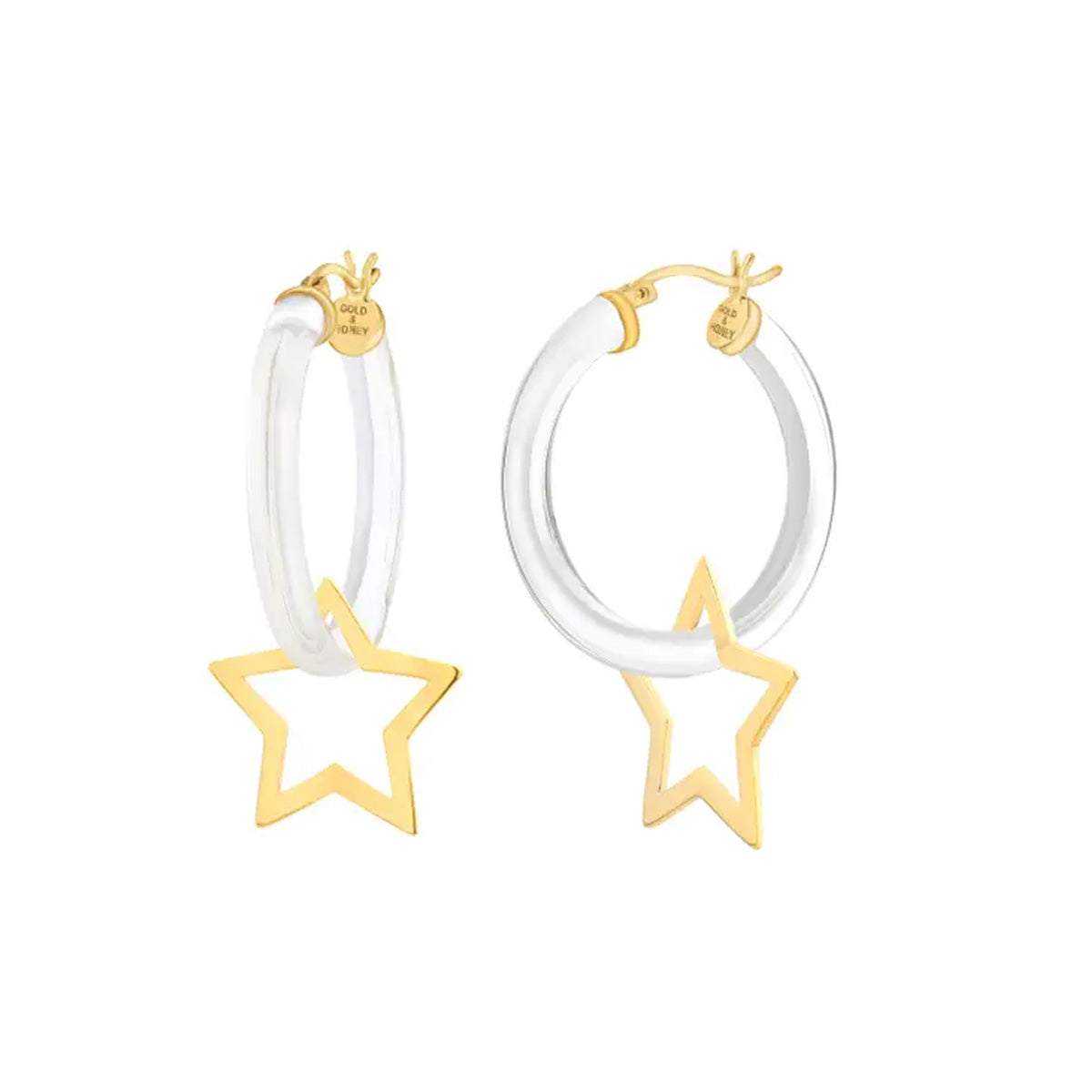 Gold & Honey Star Disc Hoops Clear