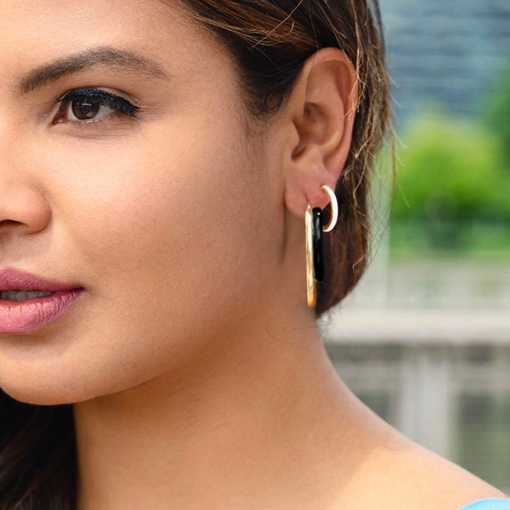 Gold & Honey Double Oval Hoop Earrings with Black Enamel