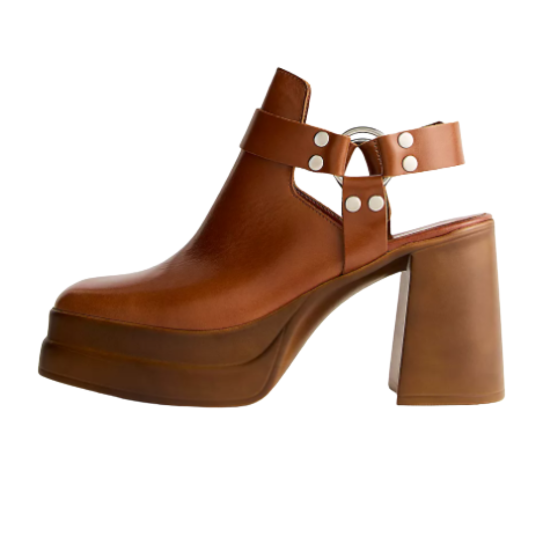 Free People Hybrid Harness Boots suede platform bootie with slingback harness strap, square toe and chunky block heel — designer women's boots