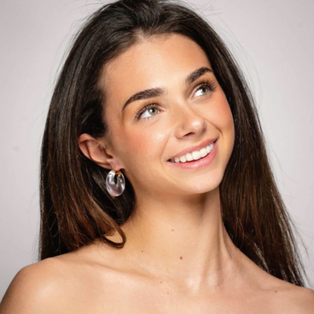 Gold And Honey Clear Chunky Graduated Hoop Earrings
