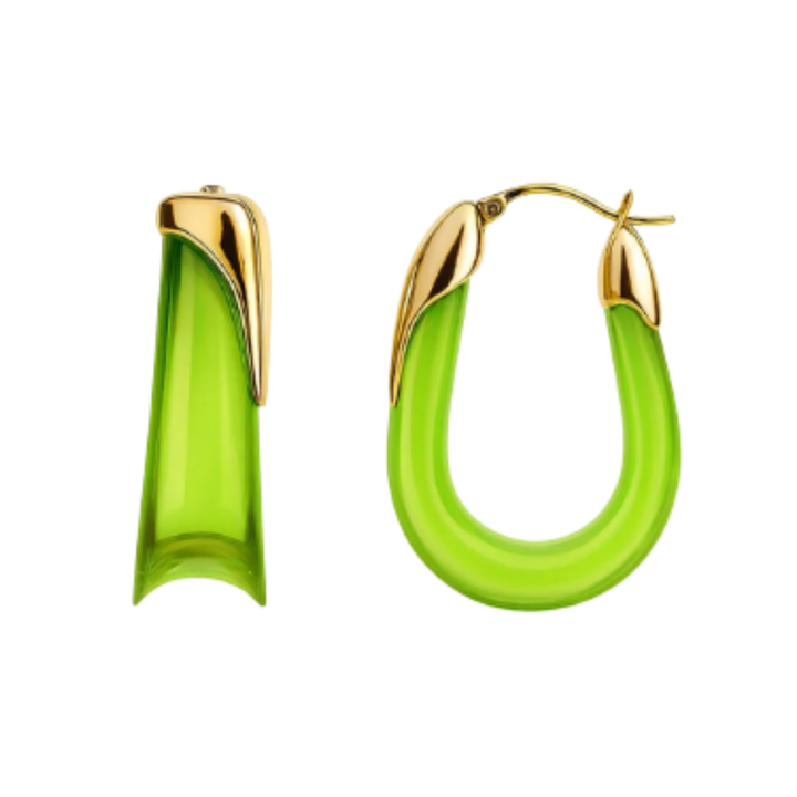 Gold And Honey Sculpted U Lucite Birthstone Hoop Earrings