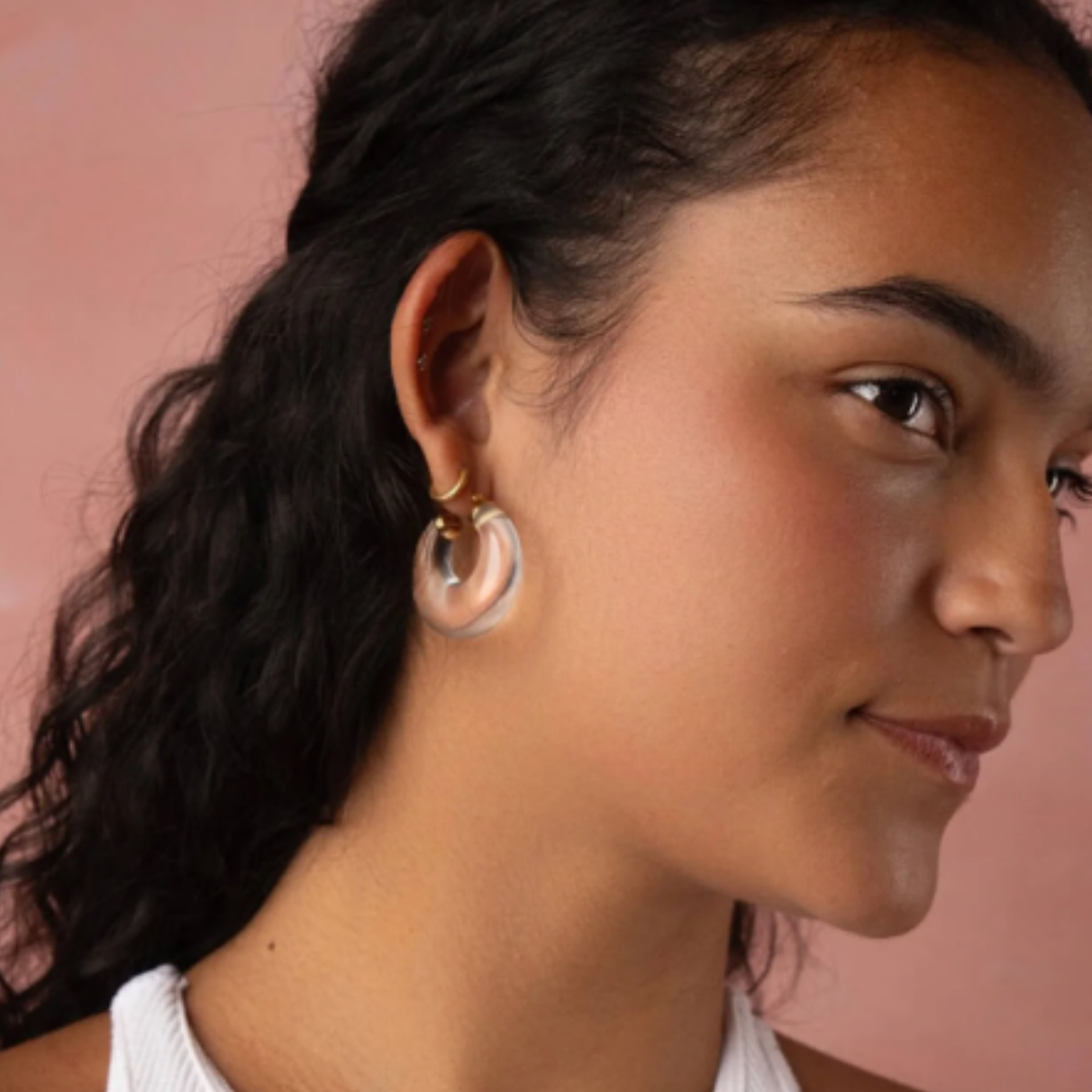 Gold And Honey Clear Chunky Graduated Hoop Earrings