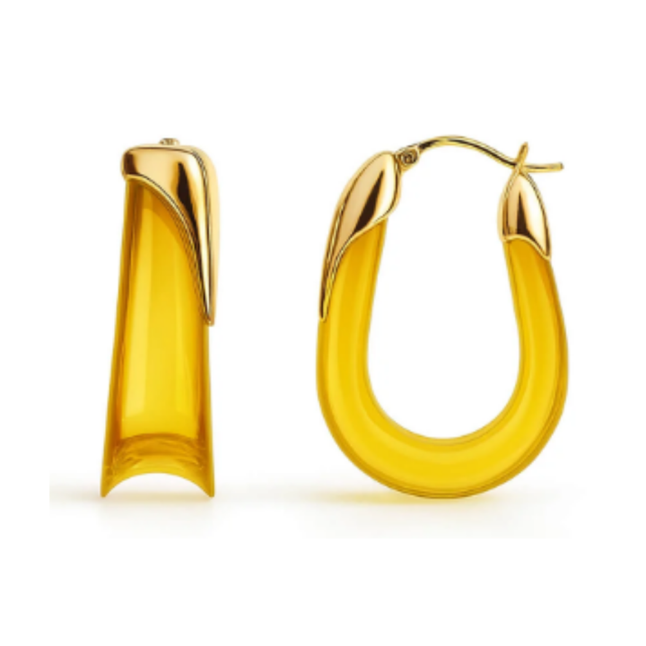 Gold And Honey Sculpted U Lucite Birthstone Hoop Earrings