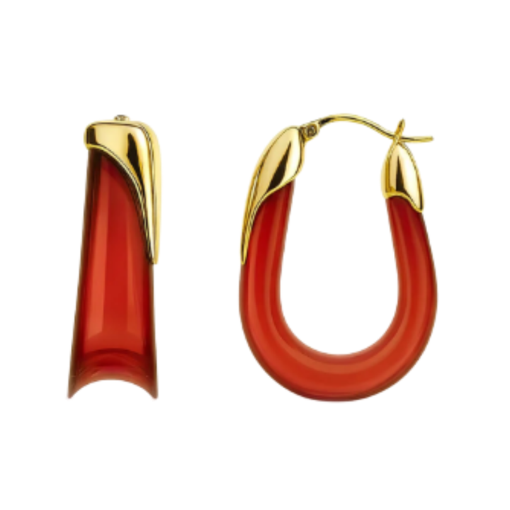 Gold And Honey Sculpted U Lucite Birthstone Hoop Earrings