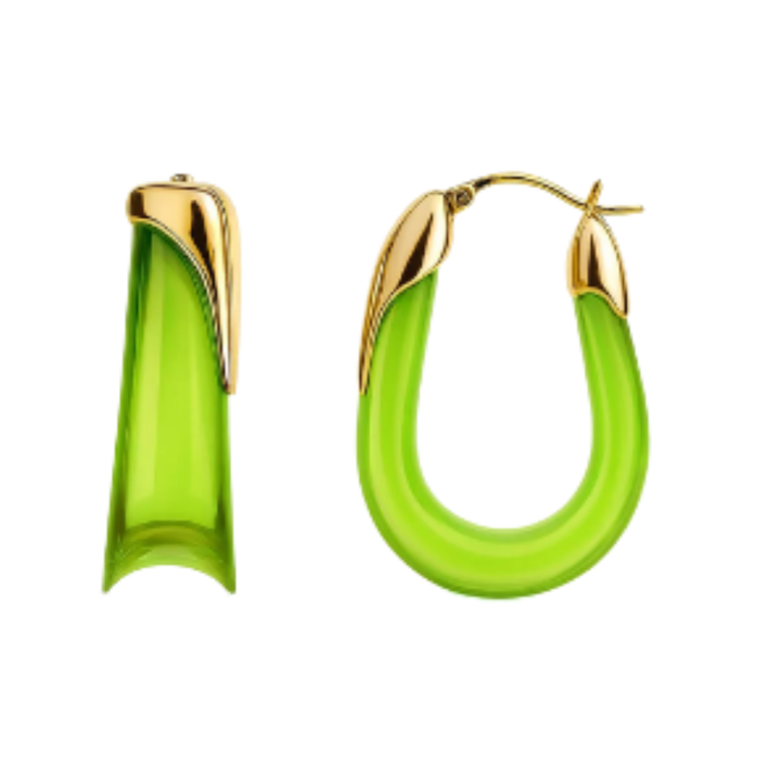 Gold And Honey Sculpted U Lucite Birthstone Hoop Earrings