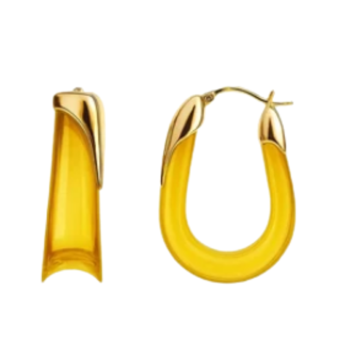 Gold And Honey Sculpted U Lucite Birthstone Hoop Earrings