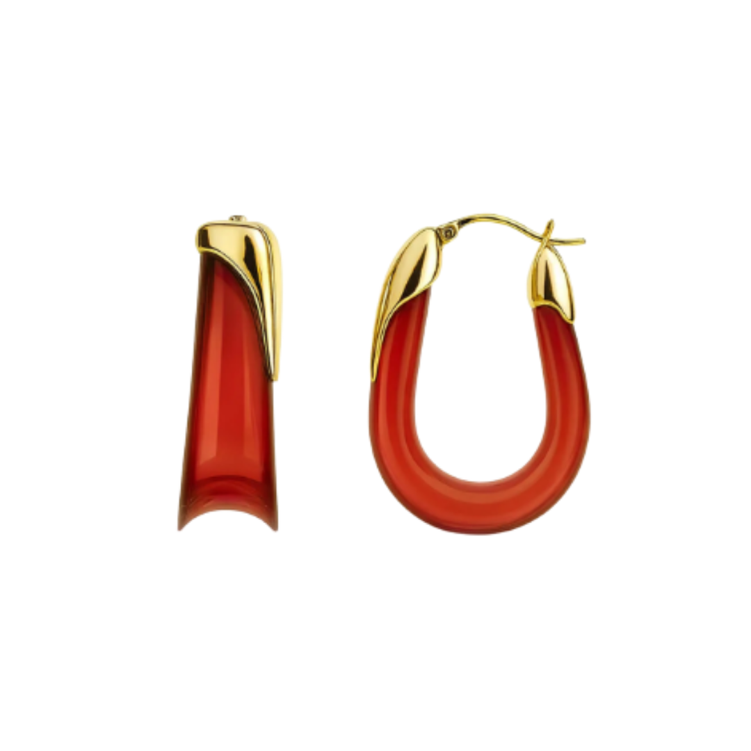 Gold And Honey Sculpted U Lucite Birthstone Hoop Earrings