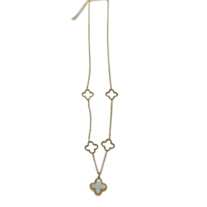 Silver Houston Cutout Double Sided Clover Necklace