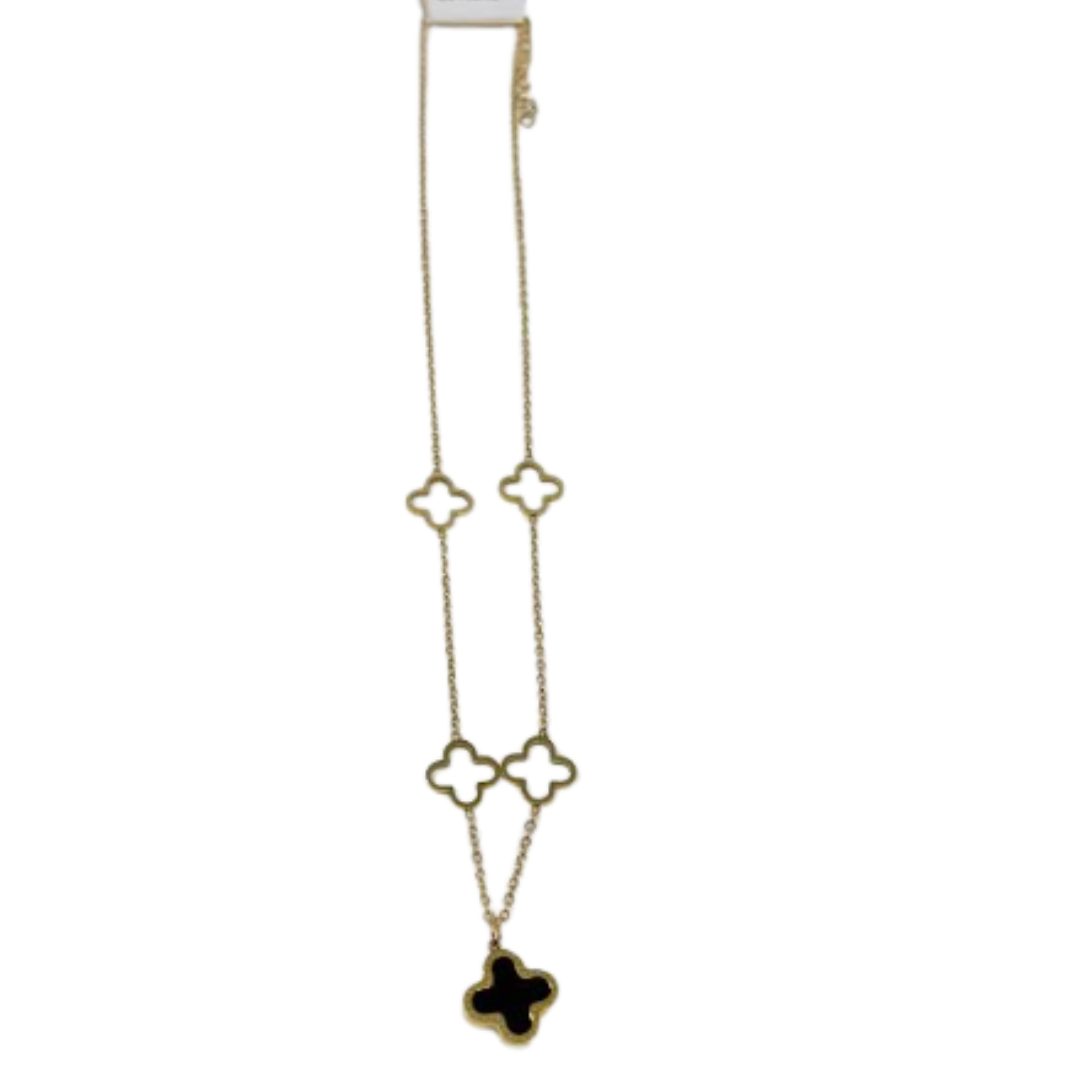 Silver Houston Cutout Double Sided Clover Necklace
