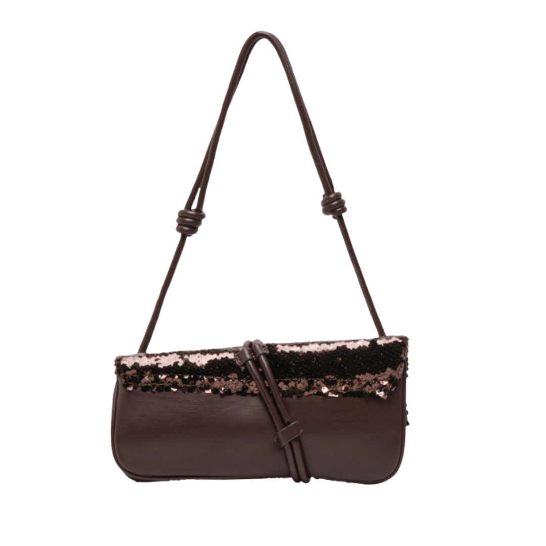 Dolce Vita Alice Baguette Shoulder Bag Brown Sequin