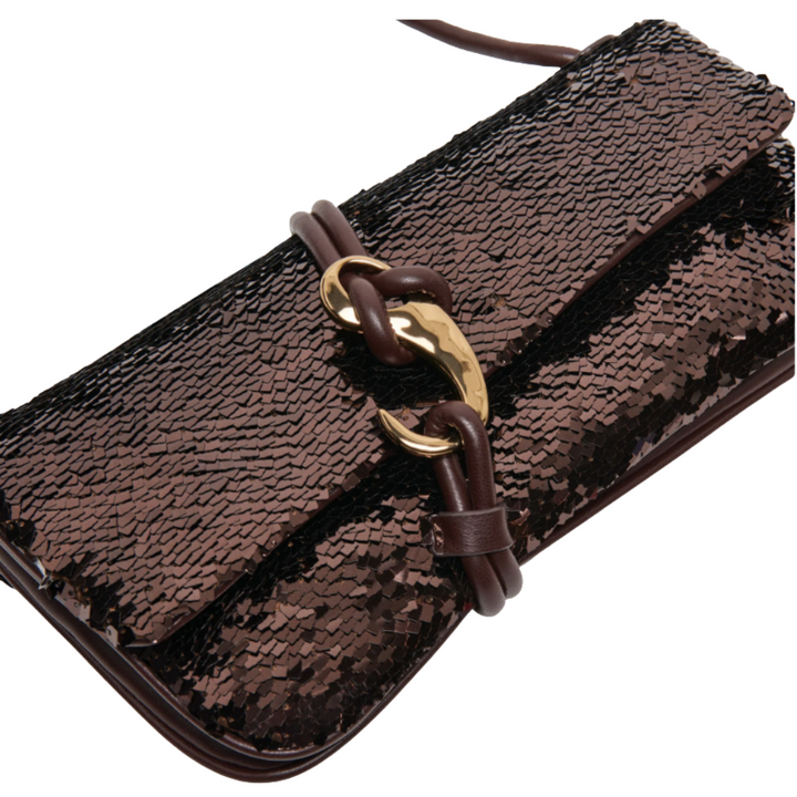 Dolce Vita Alice Baguette Shoulder Bag Brown Sequin