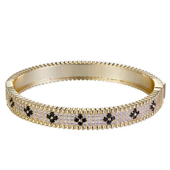 Silver Houston Pave Clover Bangle Bracelet