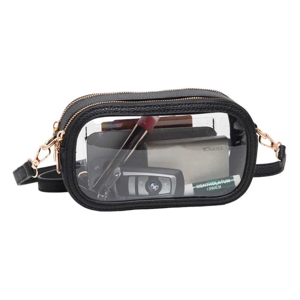 Good Feelings Clear Oval Double Zip Crossbody Handbag