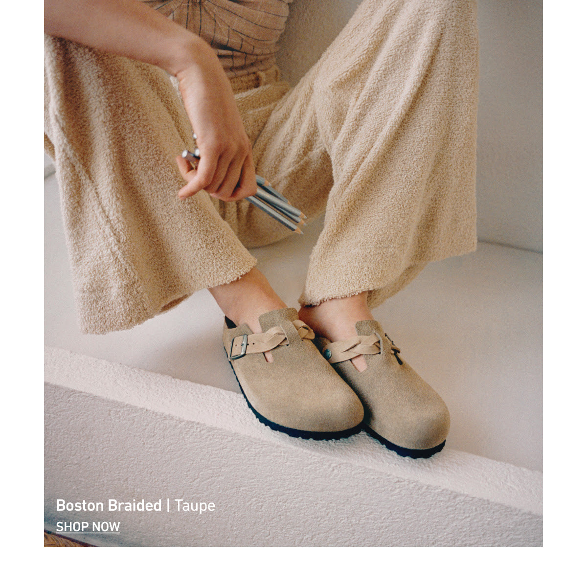 【関税&送料込】Birkenstock Slipper Boston Braided Colour Ba Boston Braided Suede Leather Mink | BIRKENSTOCK