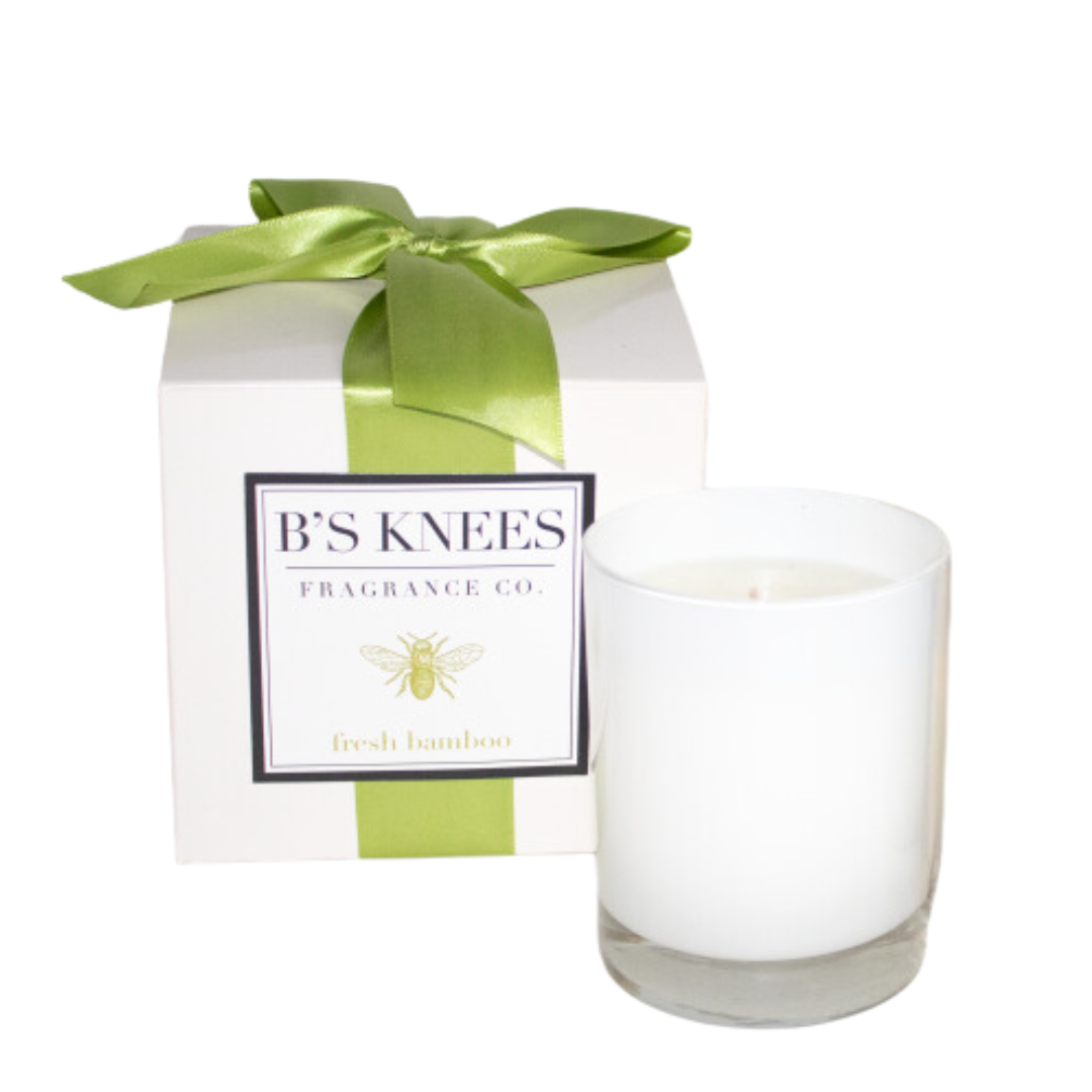 B's Knees 1-Wick White Glass Candle Bamboo