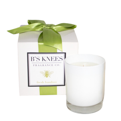 B's Knees 1-Wick White Glass Candle Bamboo