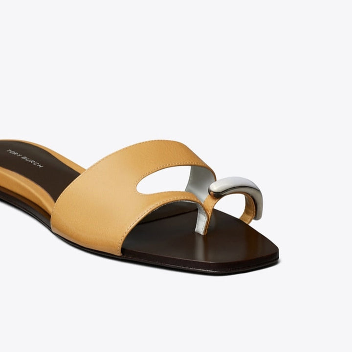 Tory Burch Pierced Slide Crinkle Patent Leather