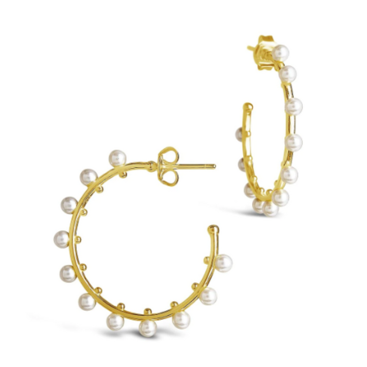 Sterling Forever Pearl Studded Hoops