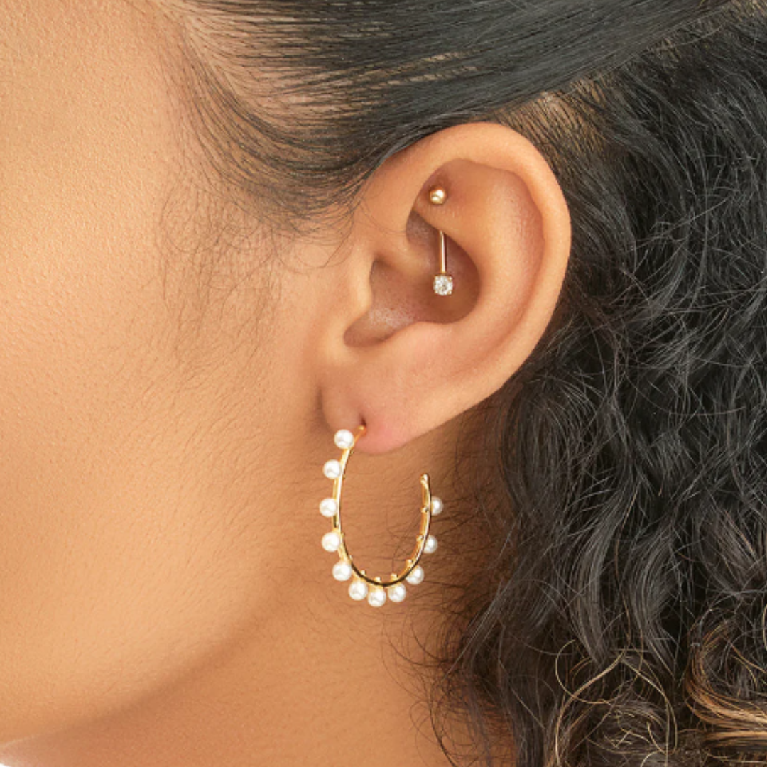 Sterling Forever Pearl Studded Hoops