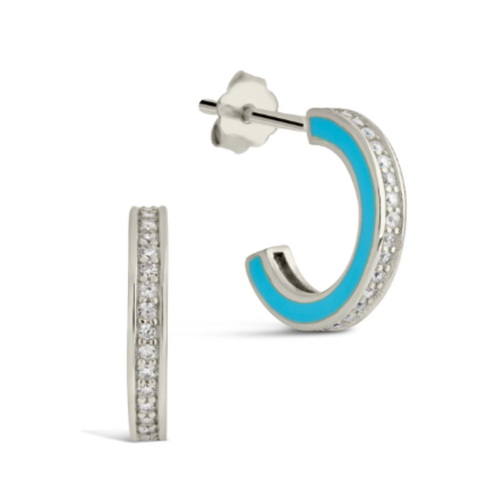 Sterling Forever Blue Enamel Huggie Hoops