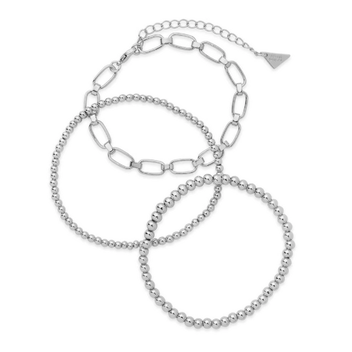 Sterling Forever Chain & Bead Bracelets (Set of 3)