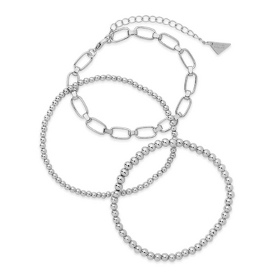 Sterling Forever Chain & Bead Bracelets (Set of 3)