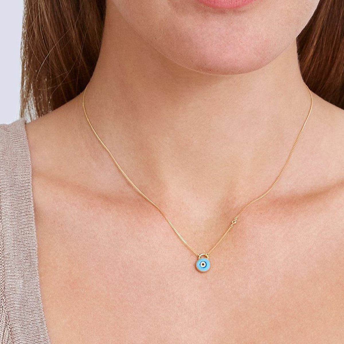 Chan Luu Turquoise Evil Eye Necklace With Champagne Diamond