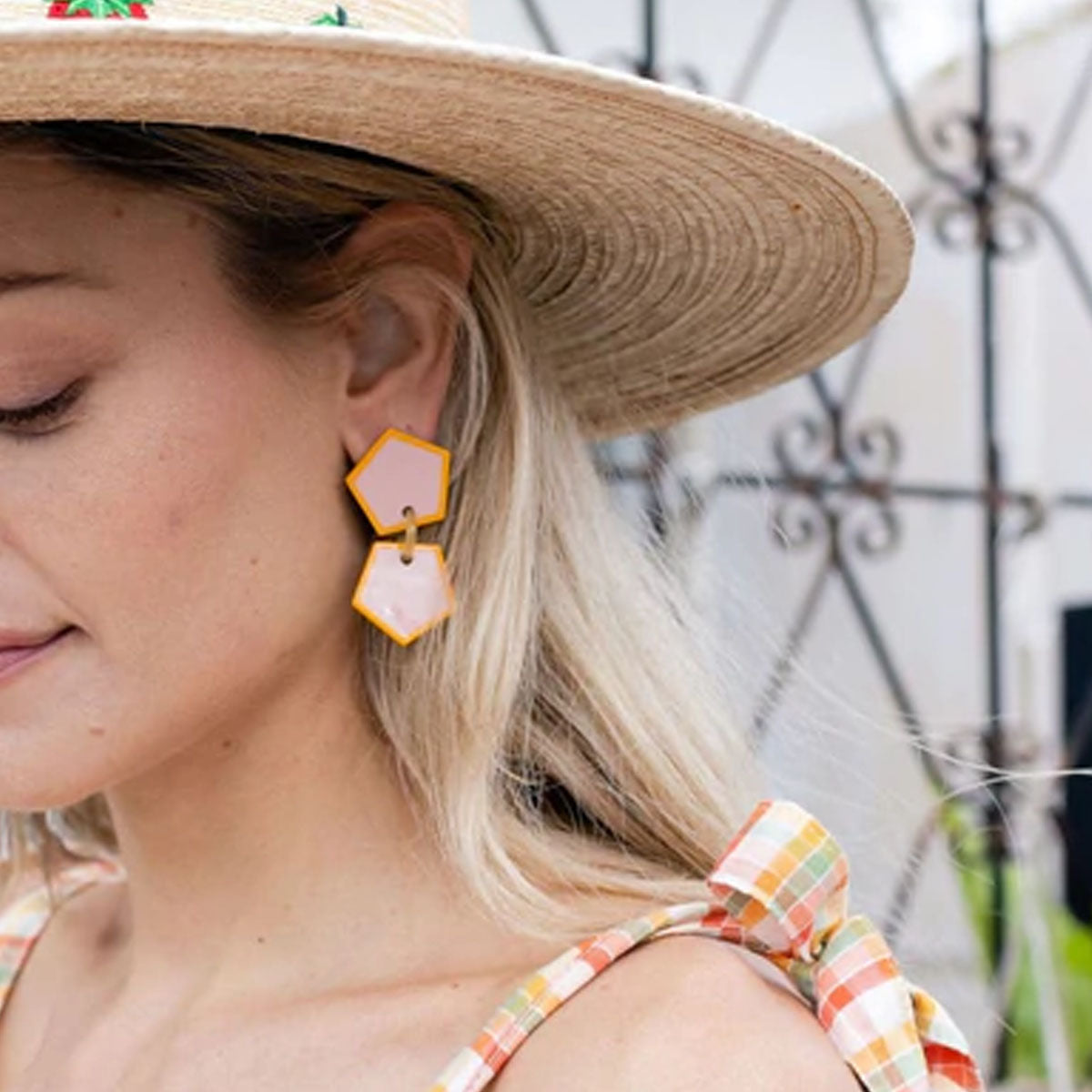 Sunshine Tienda Pink Island Double Dangle Earrings