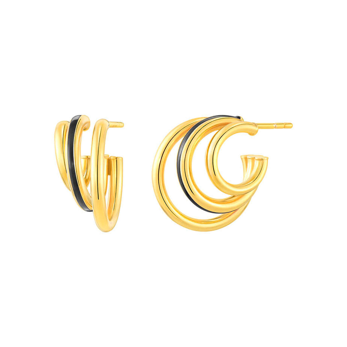 Gold & Honey Triple Hoop Gold & Black Earrings