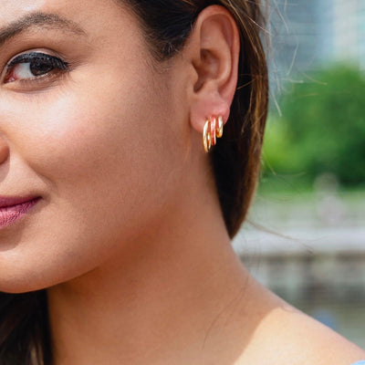 Gold & Honey Triple Hoop Gold & Black Earrings