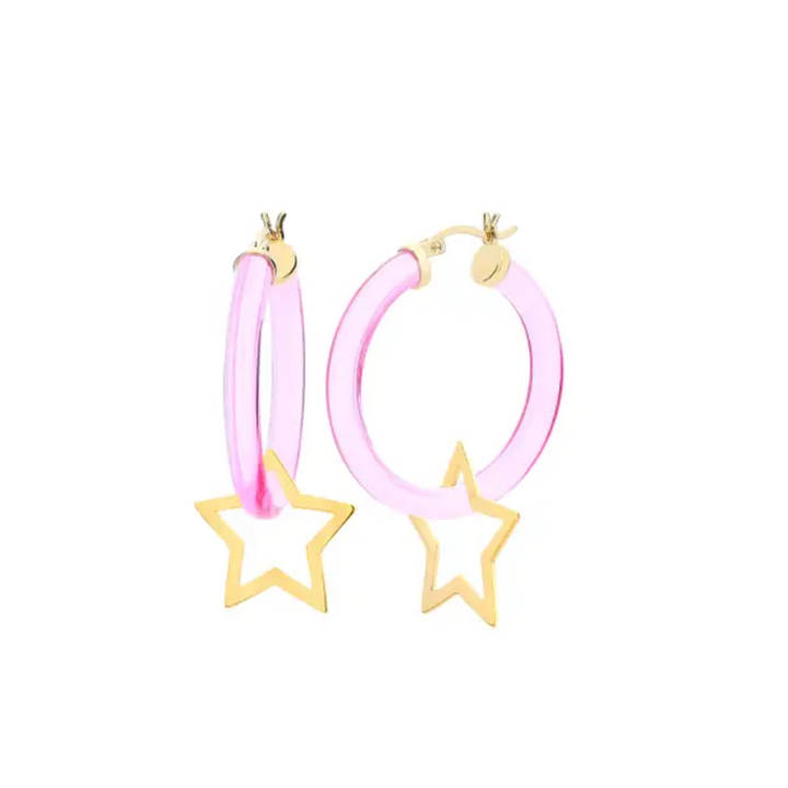 Gold & Honey Star Disc Hoops Pink