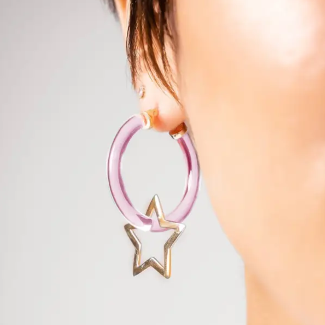 Gold & Honey Star Disc Hoops Pink