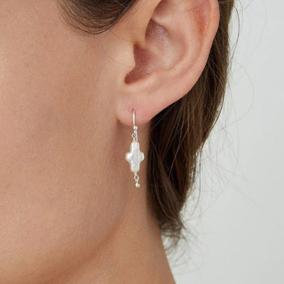 Chan Luu White Pearl Cross Earrings
