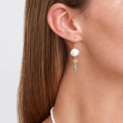 Chan Luu White Pearl & Turquoise Loop Earrings