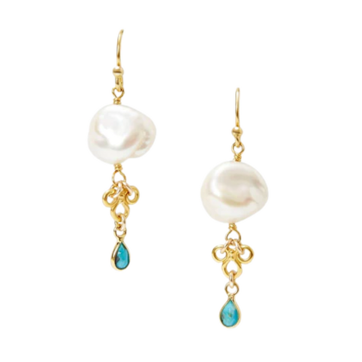 Chan Luu White Pearl & Turquoise Loop Earrings